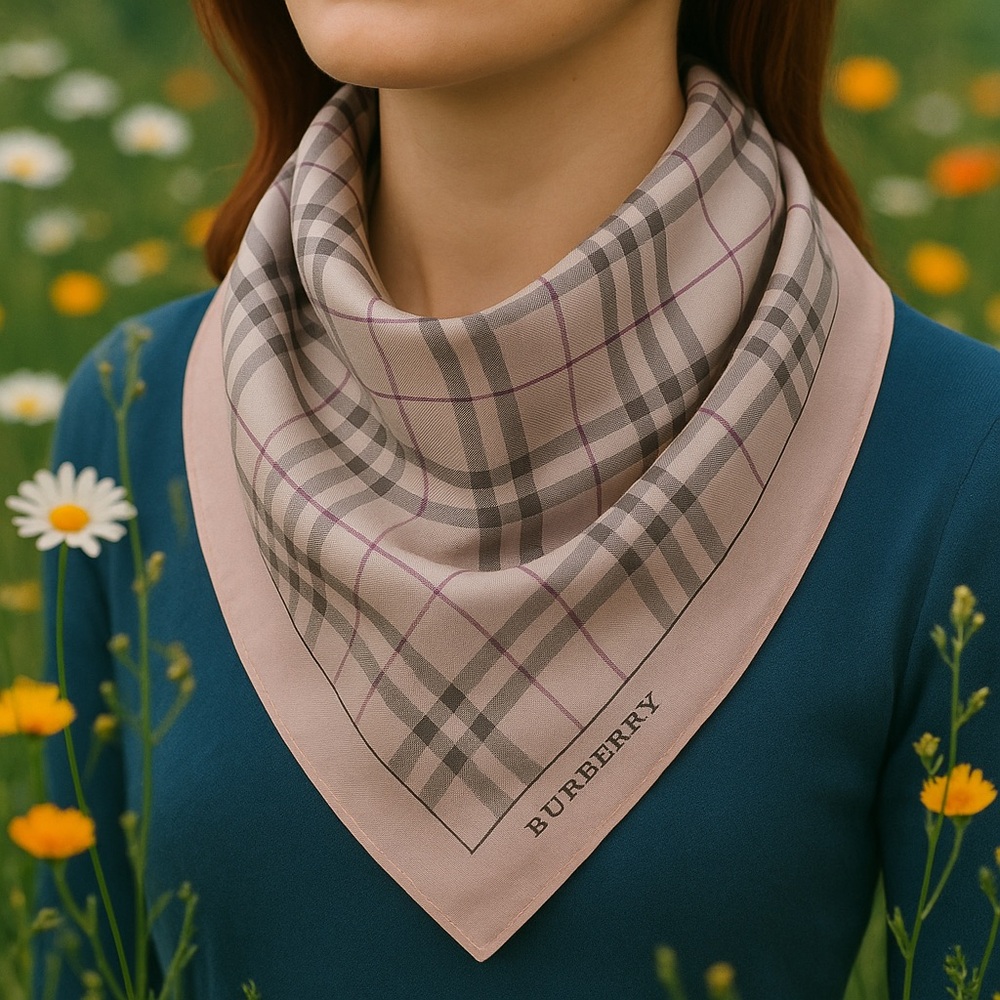 Burberry Pink and Gray Plaid Scarf